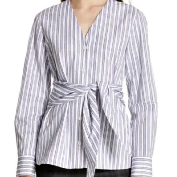 Tibi Liam Striped tie front button down blouse - Picture 2 of 13